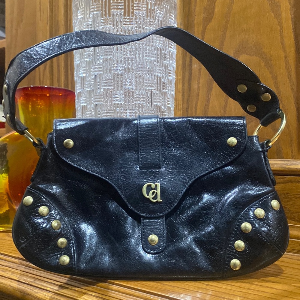 Vintage Charles David Studded Black Leather Handbag Purse